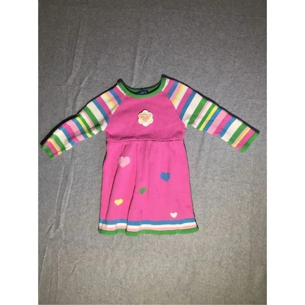 Toddlers The Children’s Place Dress Size 3T Knitted Pink Floral Hearts Stripes